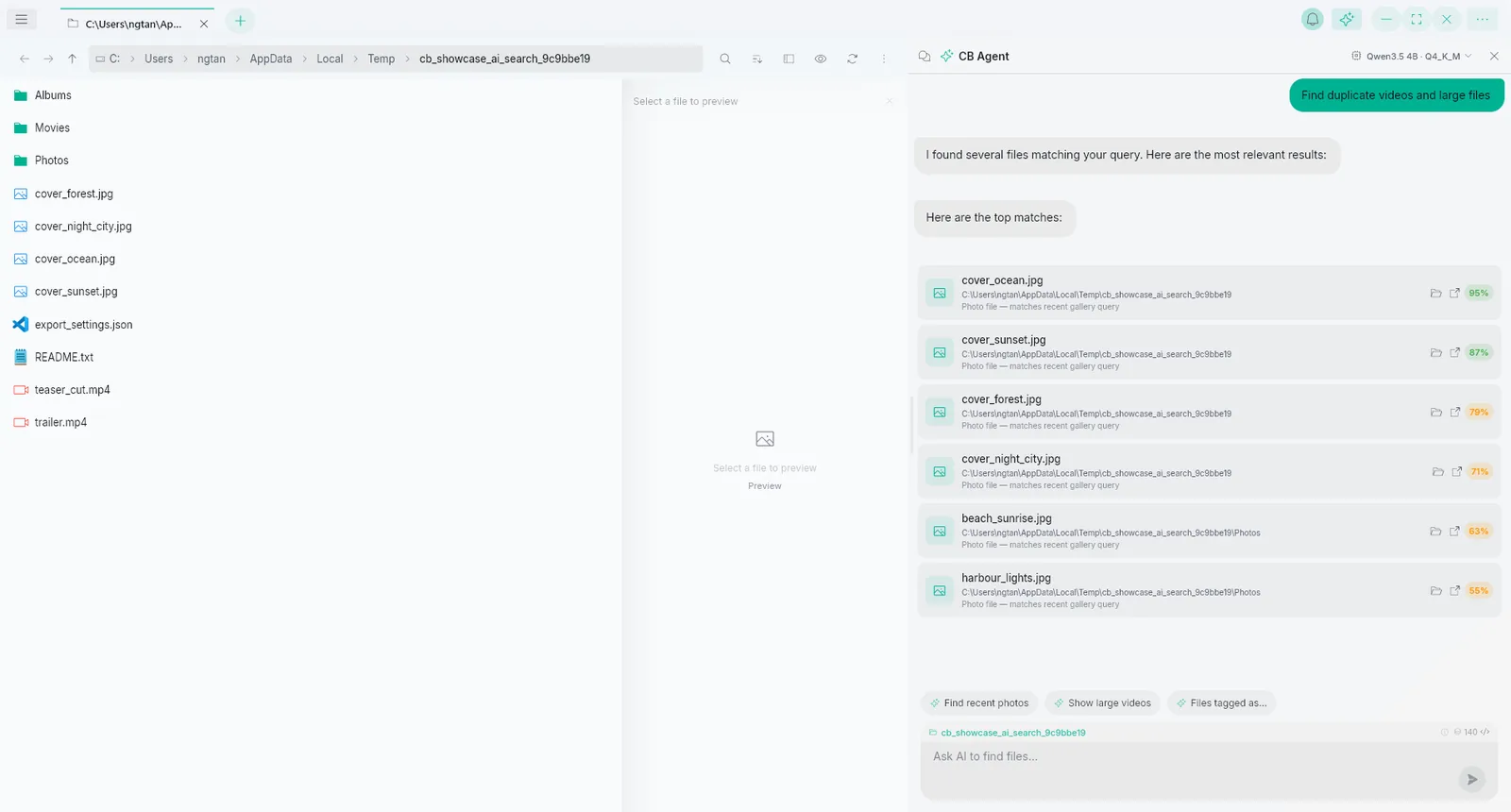 AI assistant beside the file browser